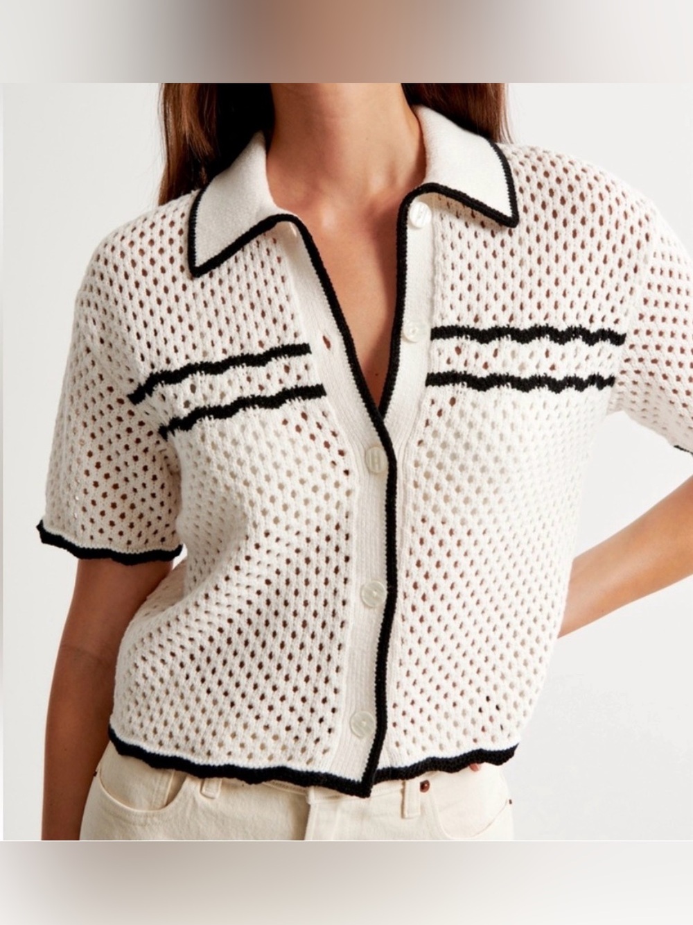 Abercrombie & Fitch Short Sleeve Crochet Knit Polo